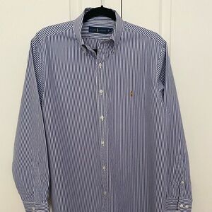 Ralph Lauren Men’s Button-Down Shirt 16.5 | Blue & White Striped | Long Sleeve